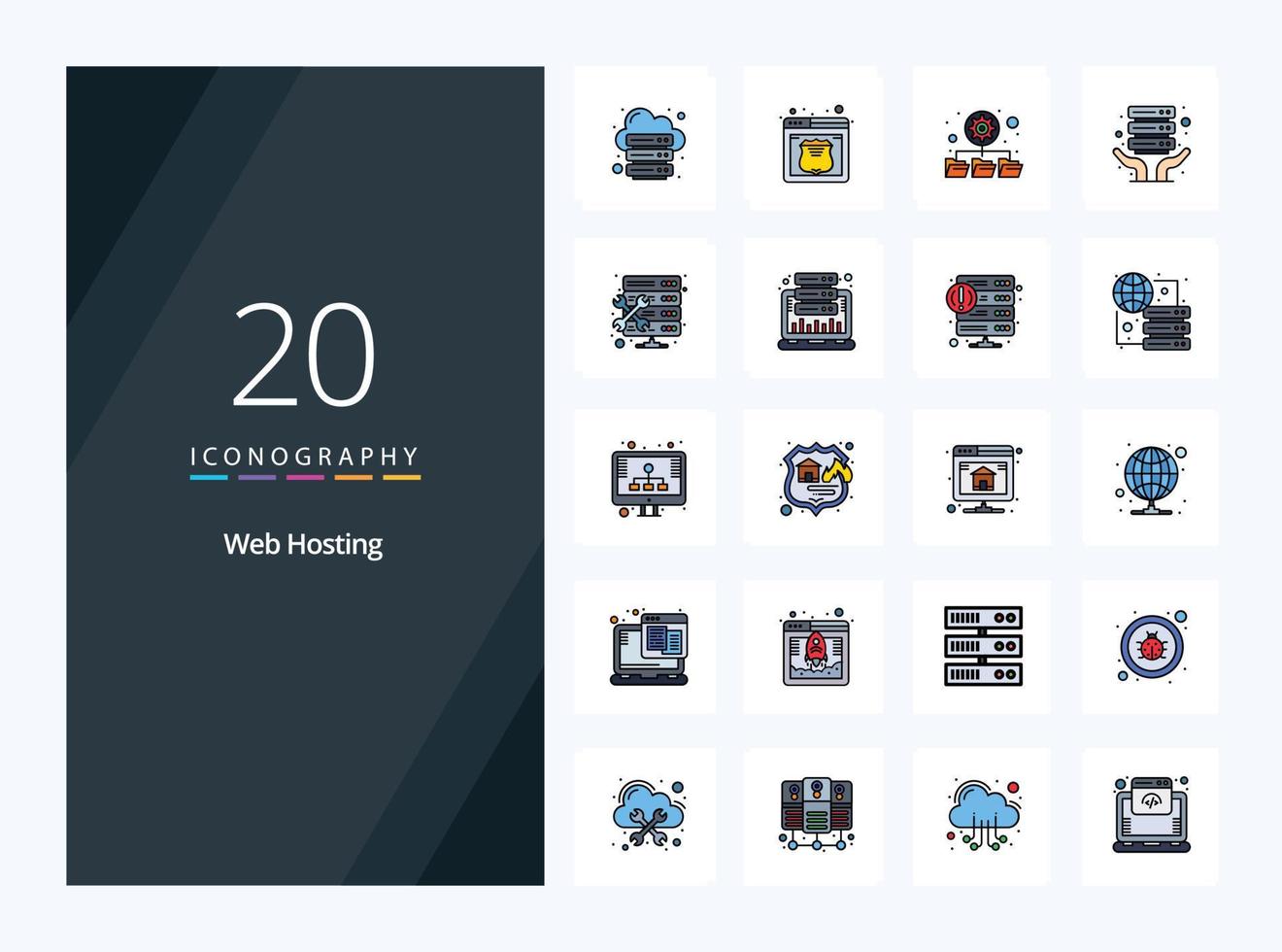 20 Web Hosting line Filled icon for presentation vector