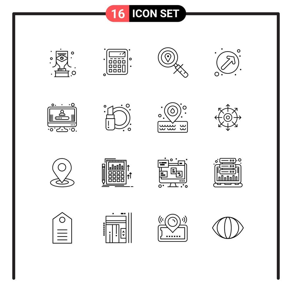 Pictogram Set of 16 Simple Outlines of registration account location up right direction Editable Vector Design Elements