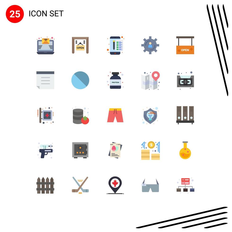Set of 25 Vector Flat Colors on Grid for board productivity payment production gear Editable Vector Design Elements