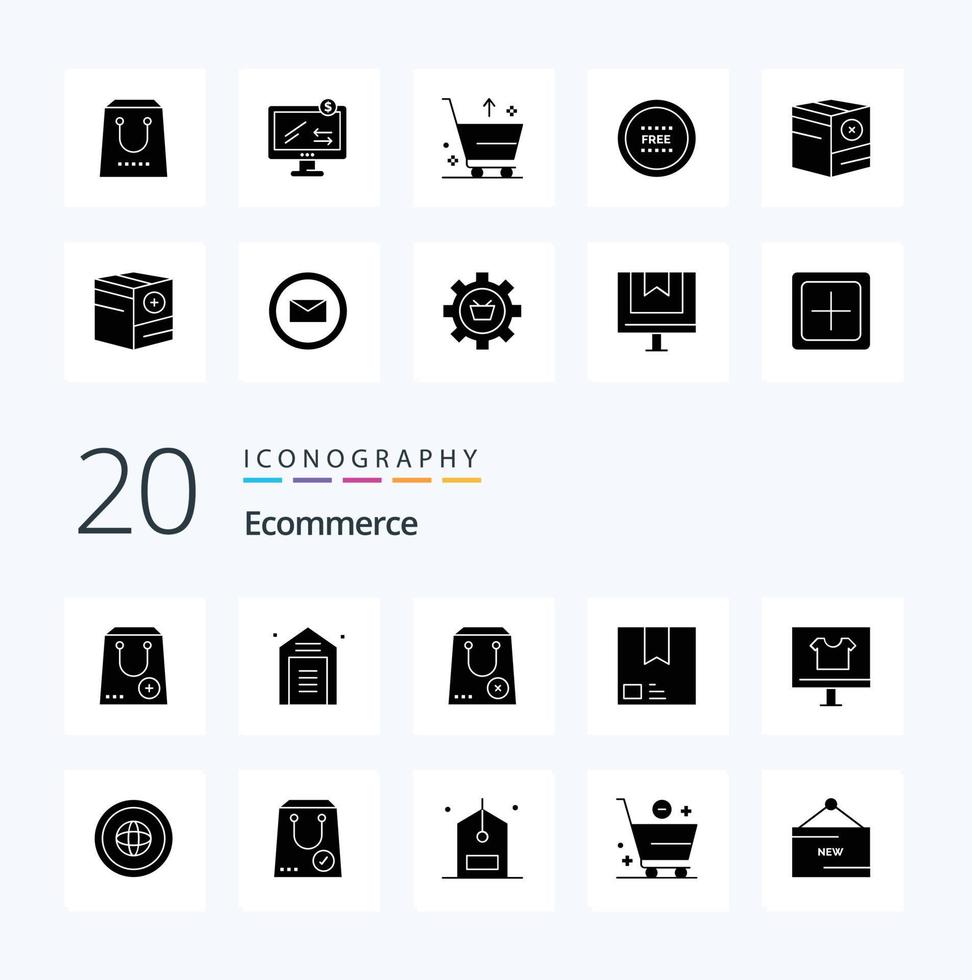 20 Ecommerce Solid Glyph icon Pack like package deliver storehouse package commerce vector