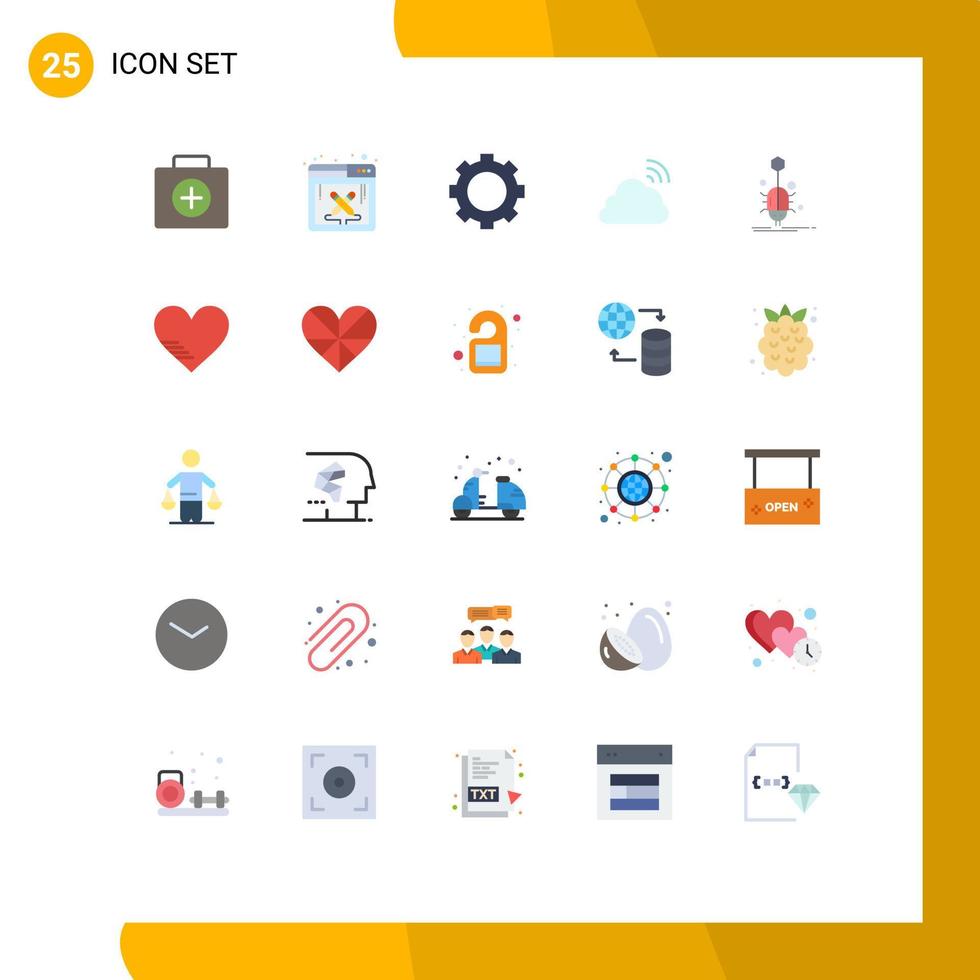 User Interface Pack of 25 Basic Flat Colors of bug spring devices sky cloud Editable Vector Design Elements