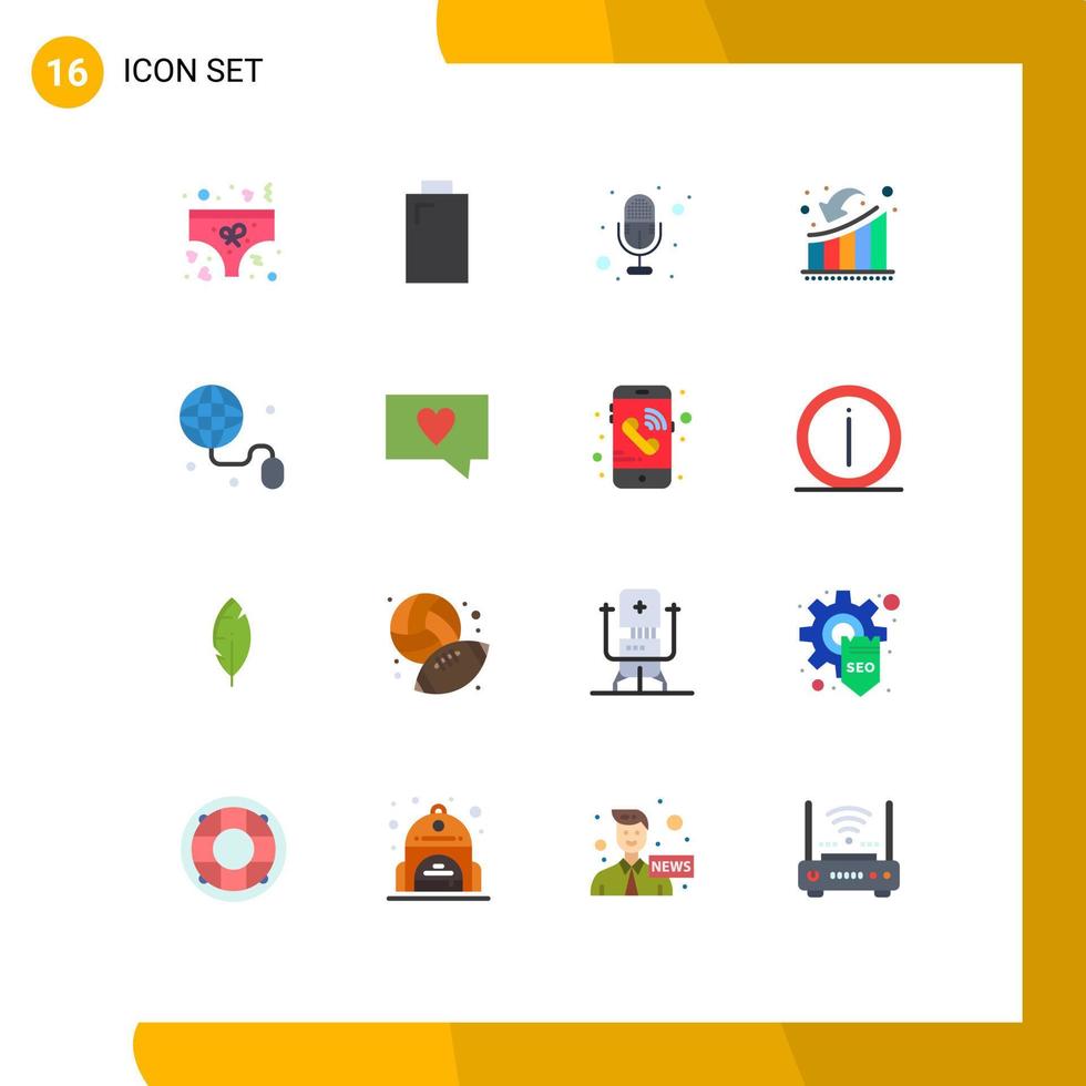 Group of 16 Flat Colors Signs and Symbols for web education recording loss downfall Editable Pack of Creative Vector Design Elements