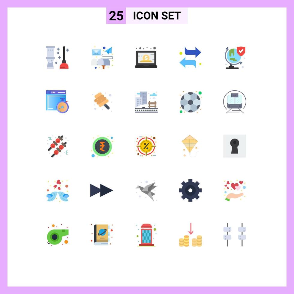 Mobile Interface Flat Color Set of 25 Pictograms of world left business switch online Editable Vector Design Elements