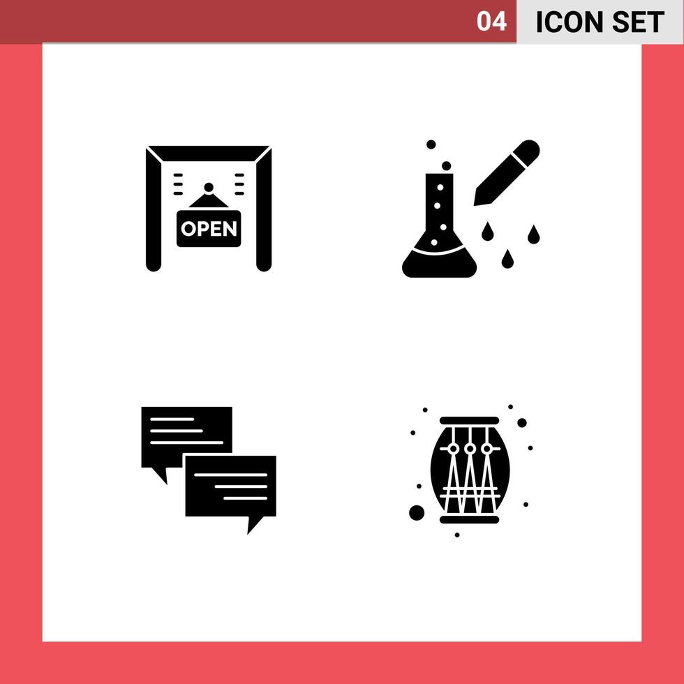 4 signos de glifo sólido universal símbolos de mensaje de comercio electrónico prueba química pipeta cuentagotas burbuja elementos de diseño vectorial editables vector