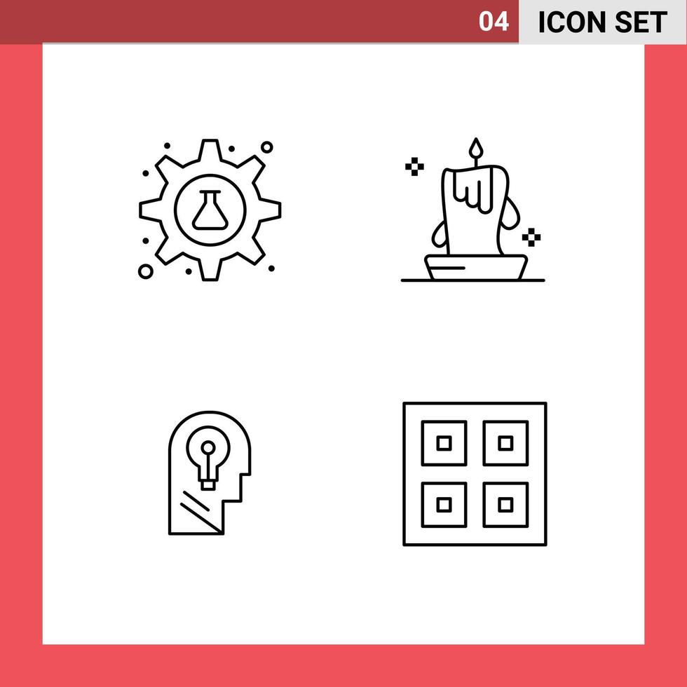 Line Pack of 4 Universal Symbols of cog lantern science candle head Editable Vector Design Elements