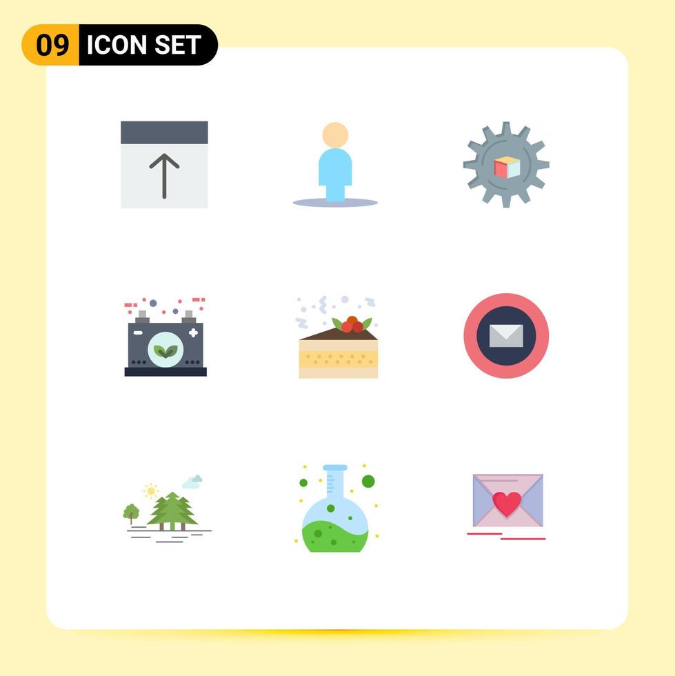Group of 9 Flat Colors Signs and Symbols for night power atoumated energy battery Editable Vector Design Elements