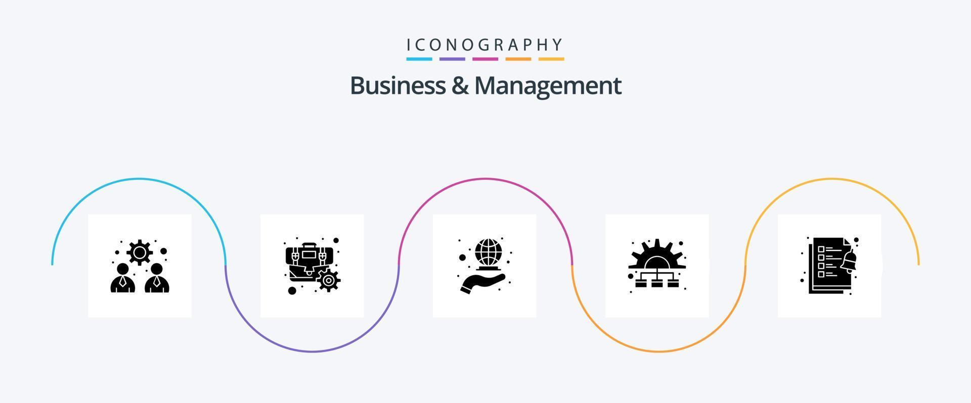 Business And Management Glyph 5 Icon Pack Including clipboard. working. coverage. process. management vector