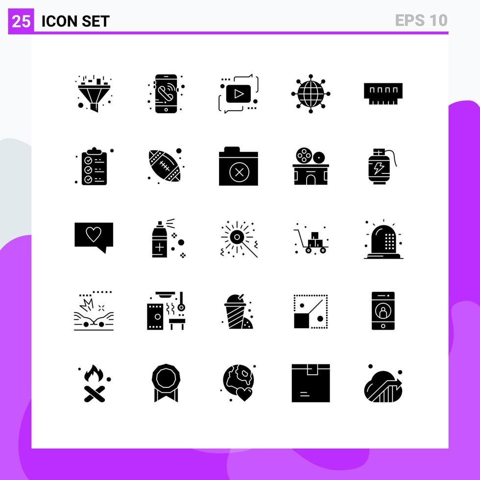 Modern Set of 25 Solid Glyphs and symbols such as gadget computers marketing modern connections Editable Vector Design Elements