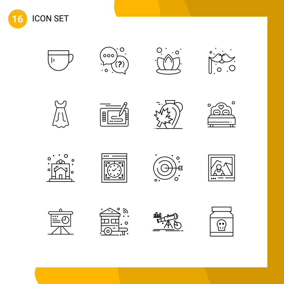 Set of 16 Modern UI Icons Symbols Signs for design girl lily dress costume Editable Vector Design Elements