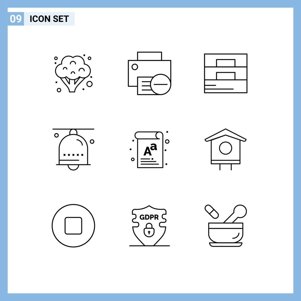 Modern Set of 9 Outlines and symbols such as letter notification accessories hand bell alarm Editable Vector Design Elements