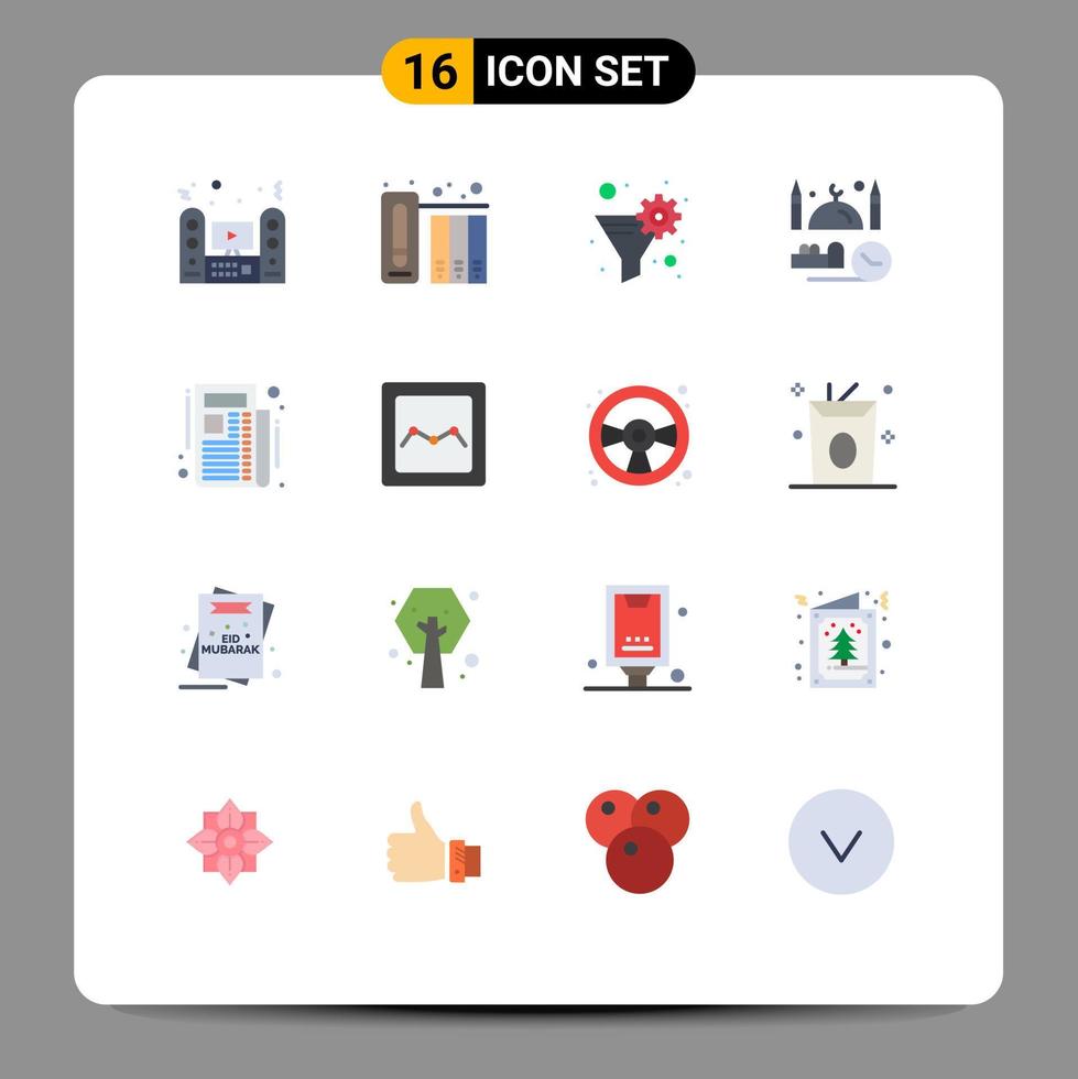 símbolo de icono universal grupo de 16 colores planos modernos de namaz masjid historia mezquita filtro de engranaje paquete editable de elementos creativos de diseño de vectores