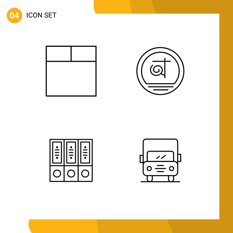 Mobile Interface Line Set of 4 Pictograms of grid database bangladesh files folders Editable Vector Design Elements
