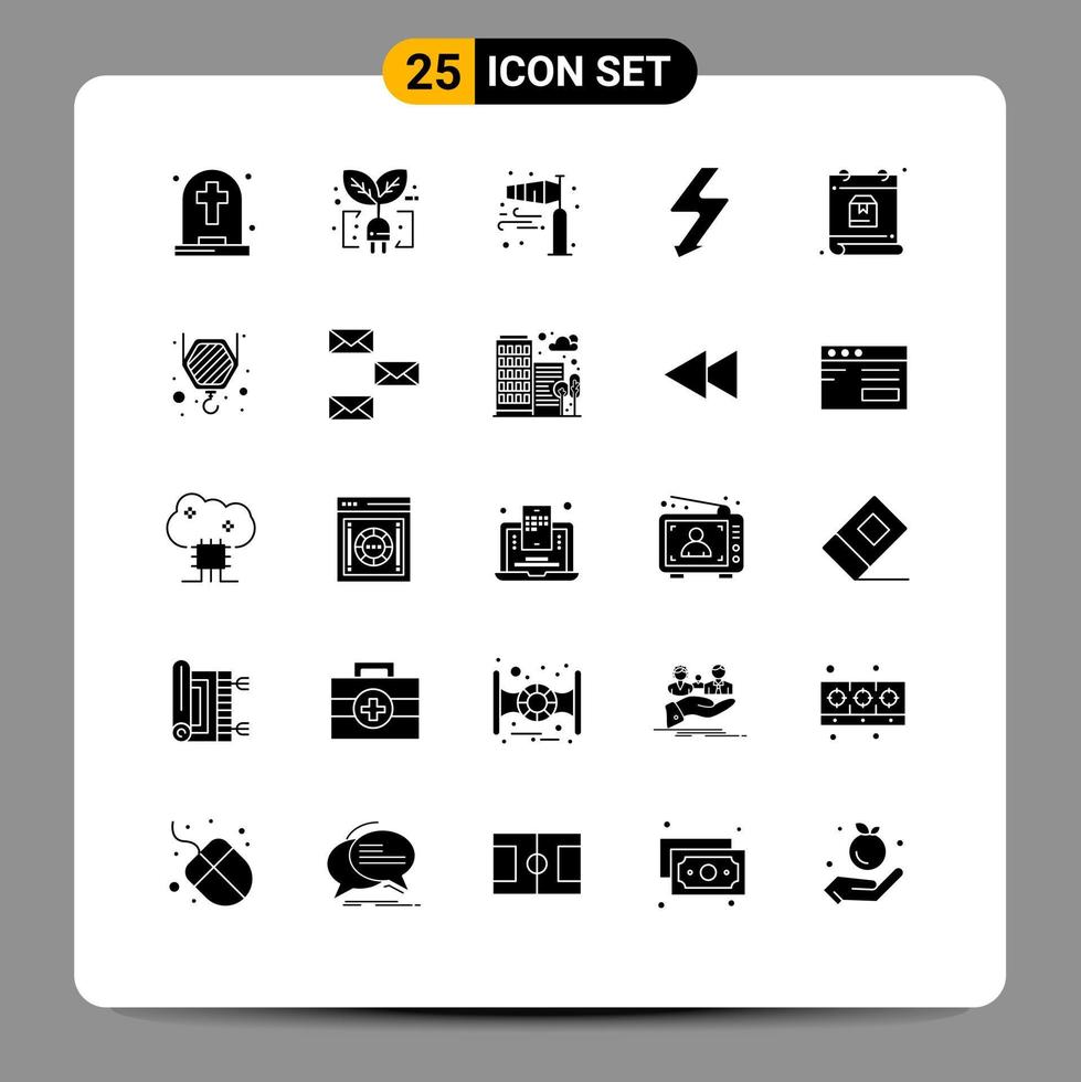 Group of 25 Modern Solid Glyphs Set for day photo air flash storm Editable Vector Design Elements