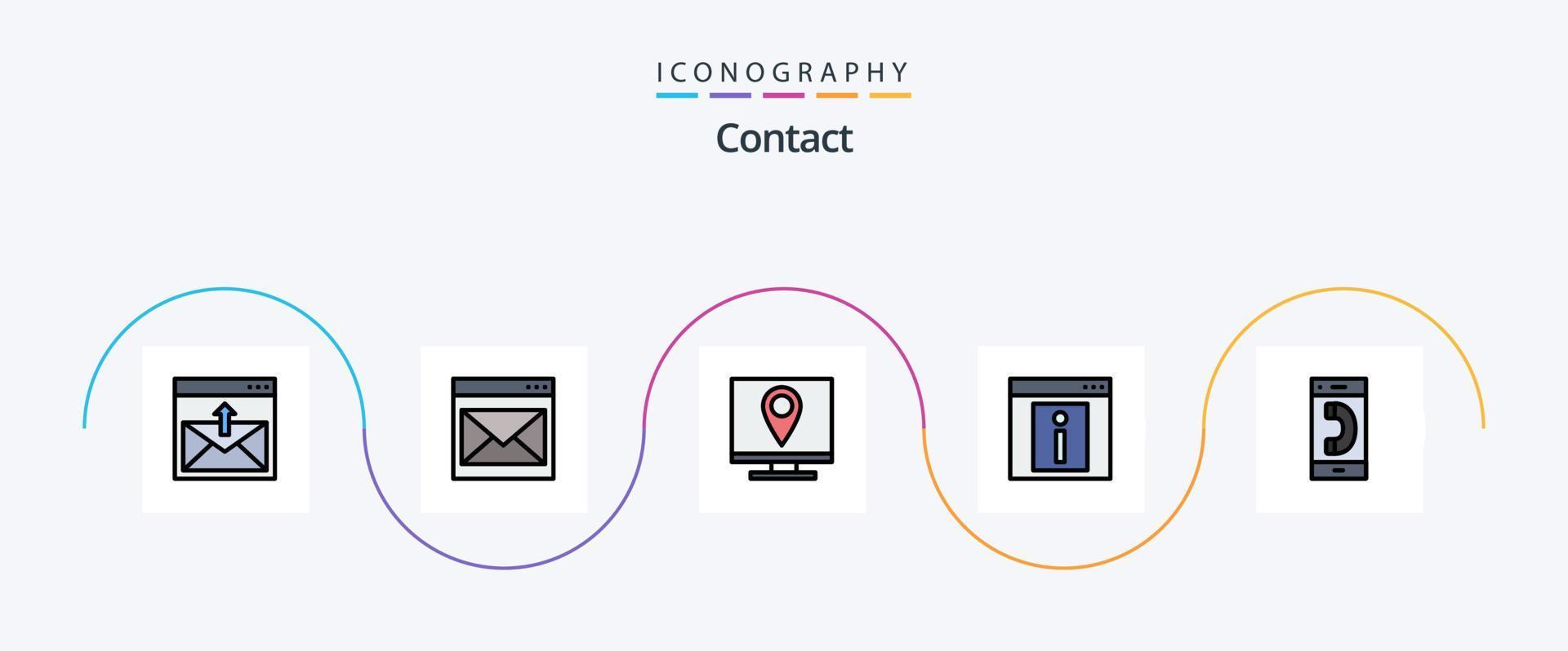 Contact Line Filled Flat 5 Icon Pack Including contact. call. information. web page. information vector