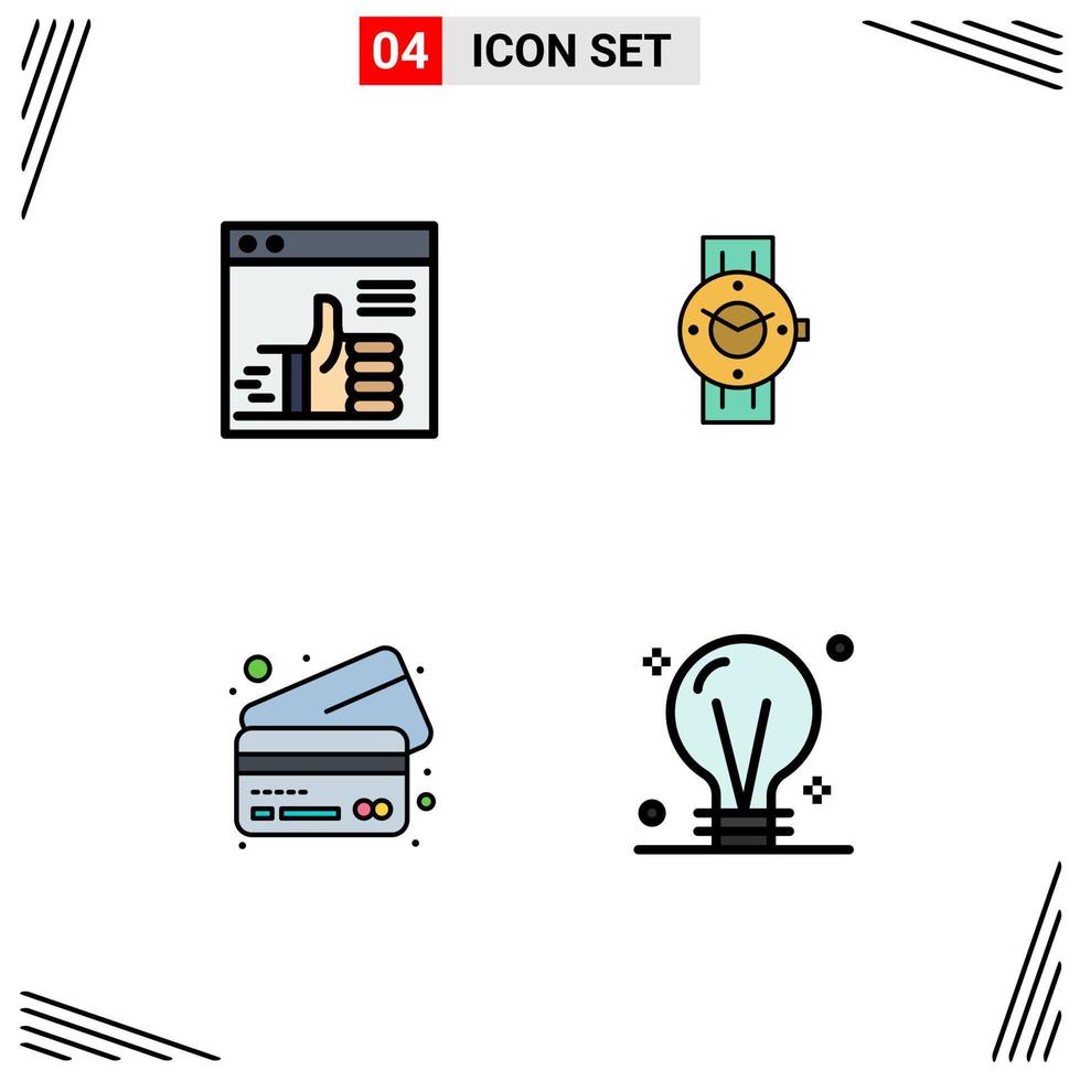 Modern Set of 4 Filledline Flat Colors and symbols such as like android support smart watch cards Editable Vector Design Elements