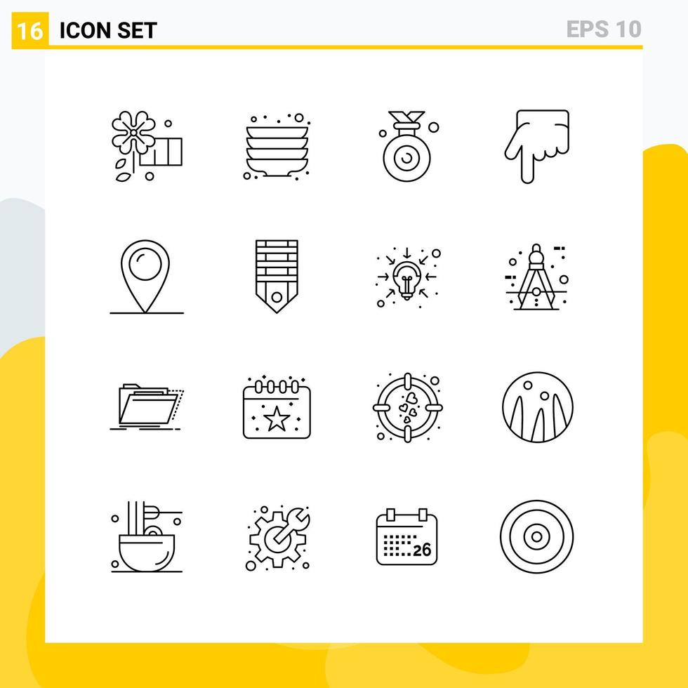 User Interface Pack of 16 Basic Outlines of badge map winner location hand Editable Vector Design Elements