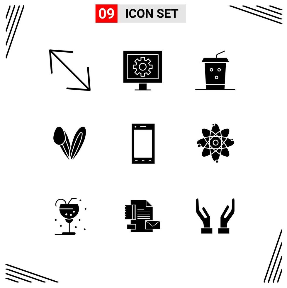 Pack of 9 Modern Solid Glyphs Signs and Symbols for Web Print Media such as tablet ipad drink devices face Editable Vector Design Elements