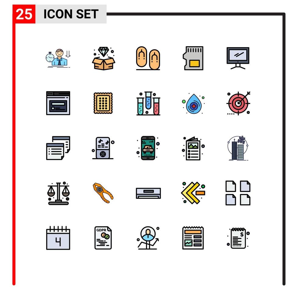 Pictogram Set of 25 Simple Filled line Flat Colors of computer storage jewelry sd travel Editable Vector Design Elements