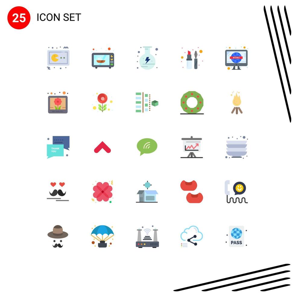 25 Flat Color concept for Websites Mobile and Apps retro mascara electricity liner lips stick Editable Vector Design Elements