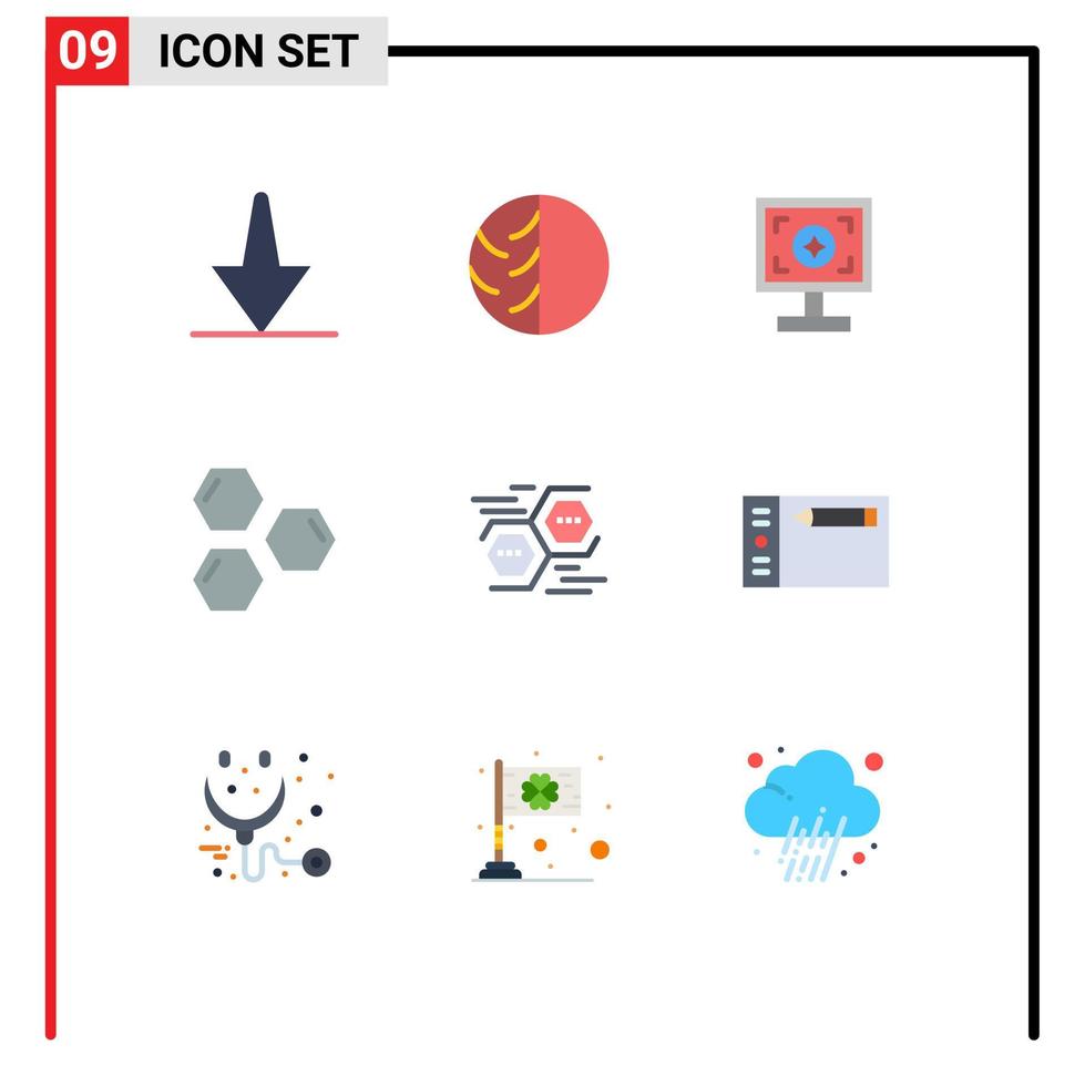 Modern Set of 9 Flat Colors Pictograph of shape hexagon skin cells design Editable Vector Design Elements