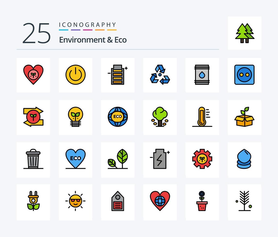 Environment And Eco 25 Line Filled icon pack including garbage. ecology. environment. eco. energy vector