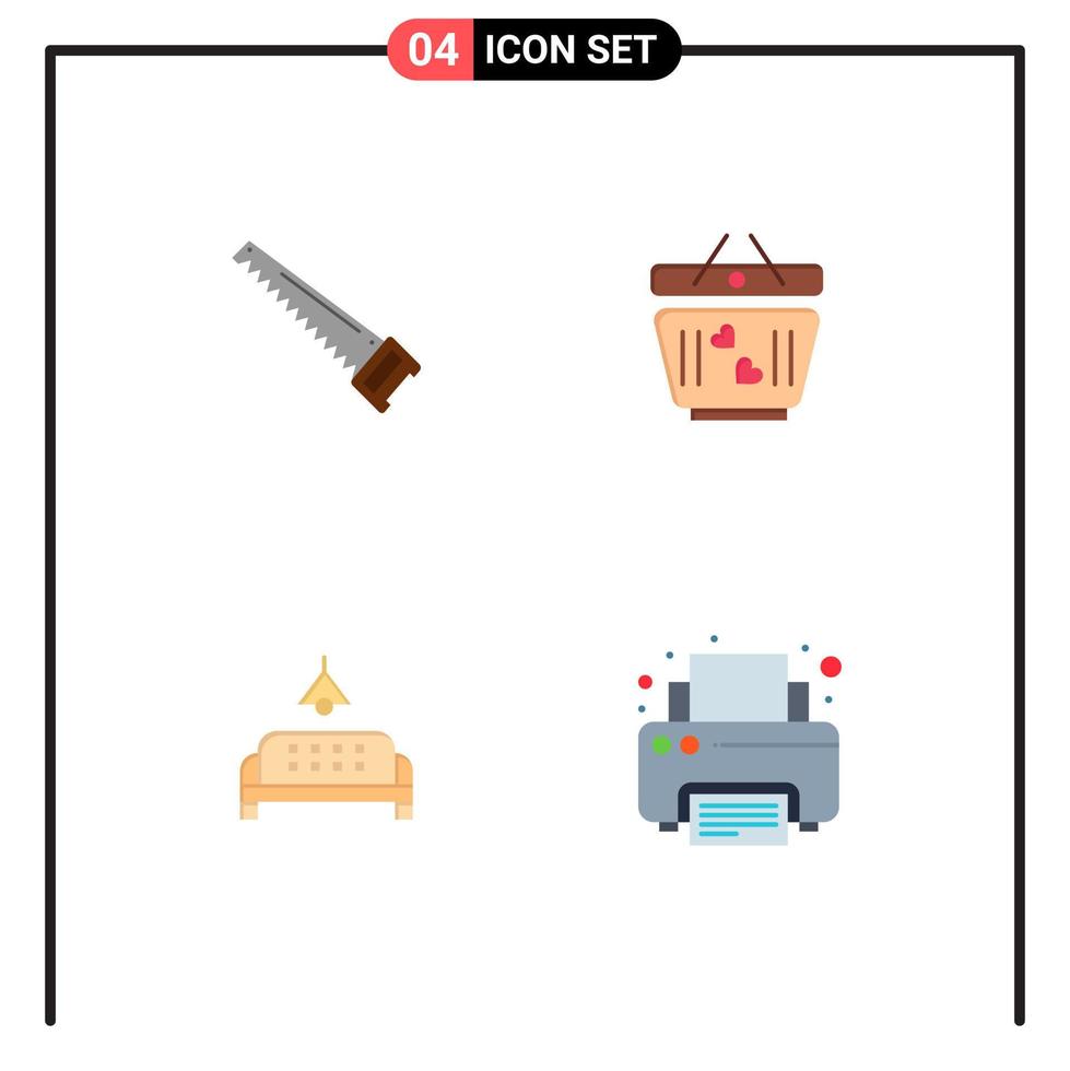 Mobile Interface Flat Icon Set of 4 Pictograms of saw sofa construction love lump Editable Vector Design Elements