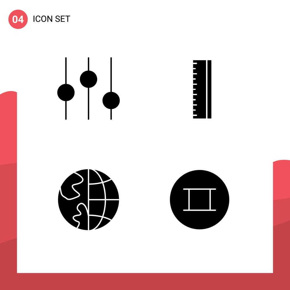 Mobile Interface Solid Glyph Set of 4 Pictograms of controls earth education communication ancient Editable Vector Design Elements