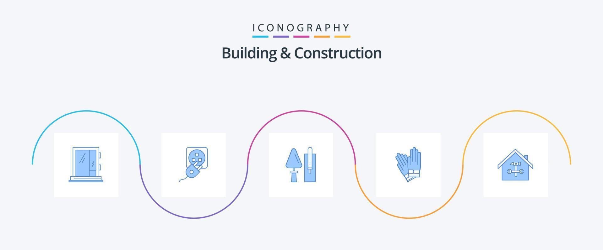 paquete de iconos azul 5 de construcción y construcción que incluye construcción. guantes. cable. herramienta. construcción vector