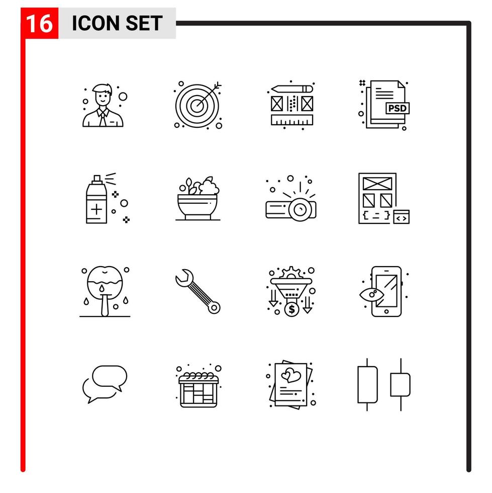 User Interface Pack of 16 Basic Outlines of herbal cleaning layout bottle file Editable Vector Design Elements