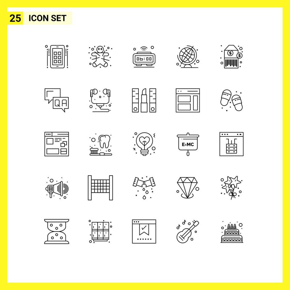 25 User Interface Line Pack of modern Signs and Symbols of price globe alarm geography wifi Editable Vector Design Elements