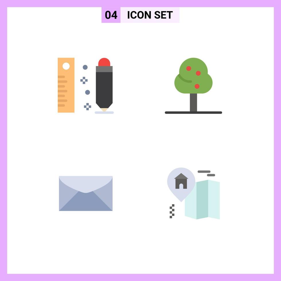Mobile Interface Flat Icon Set of 4 Pictograms of drawing education ruler tree home Editable Vector Design Elements