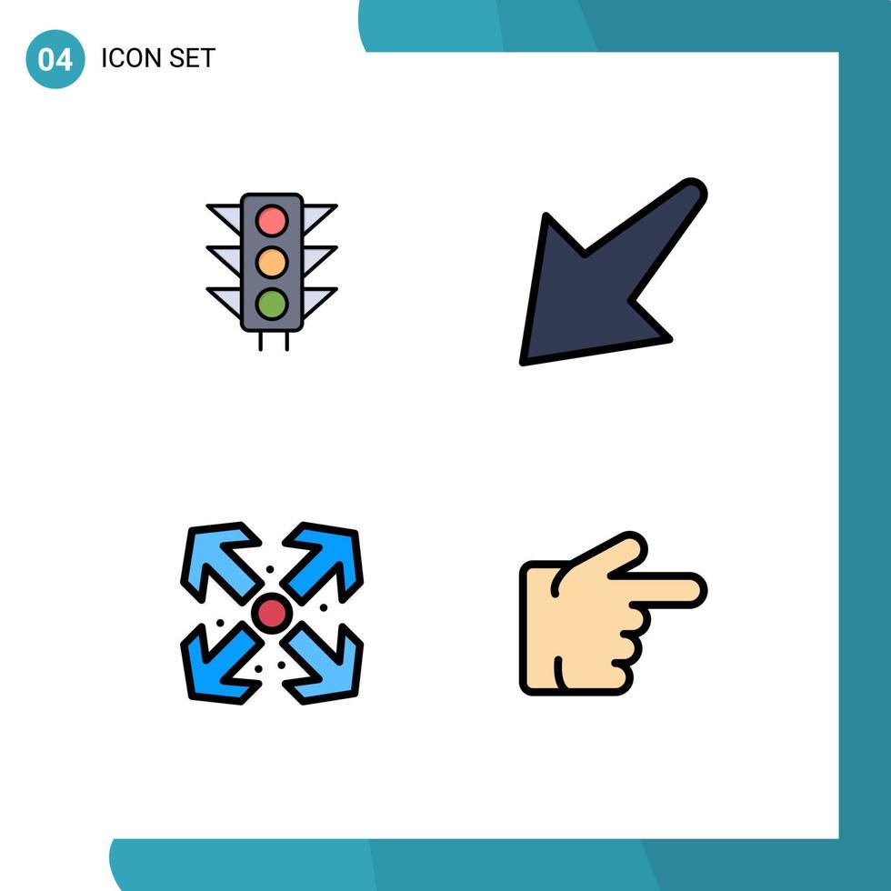 grupo de 4 signos y símbolos de colores planos de línea rellena para maximizar el tráfico elementos de diseño vectorial editables del dedo índice izquierdo de la carretera vector