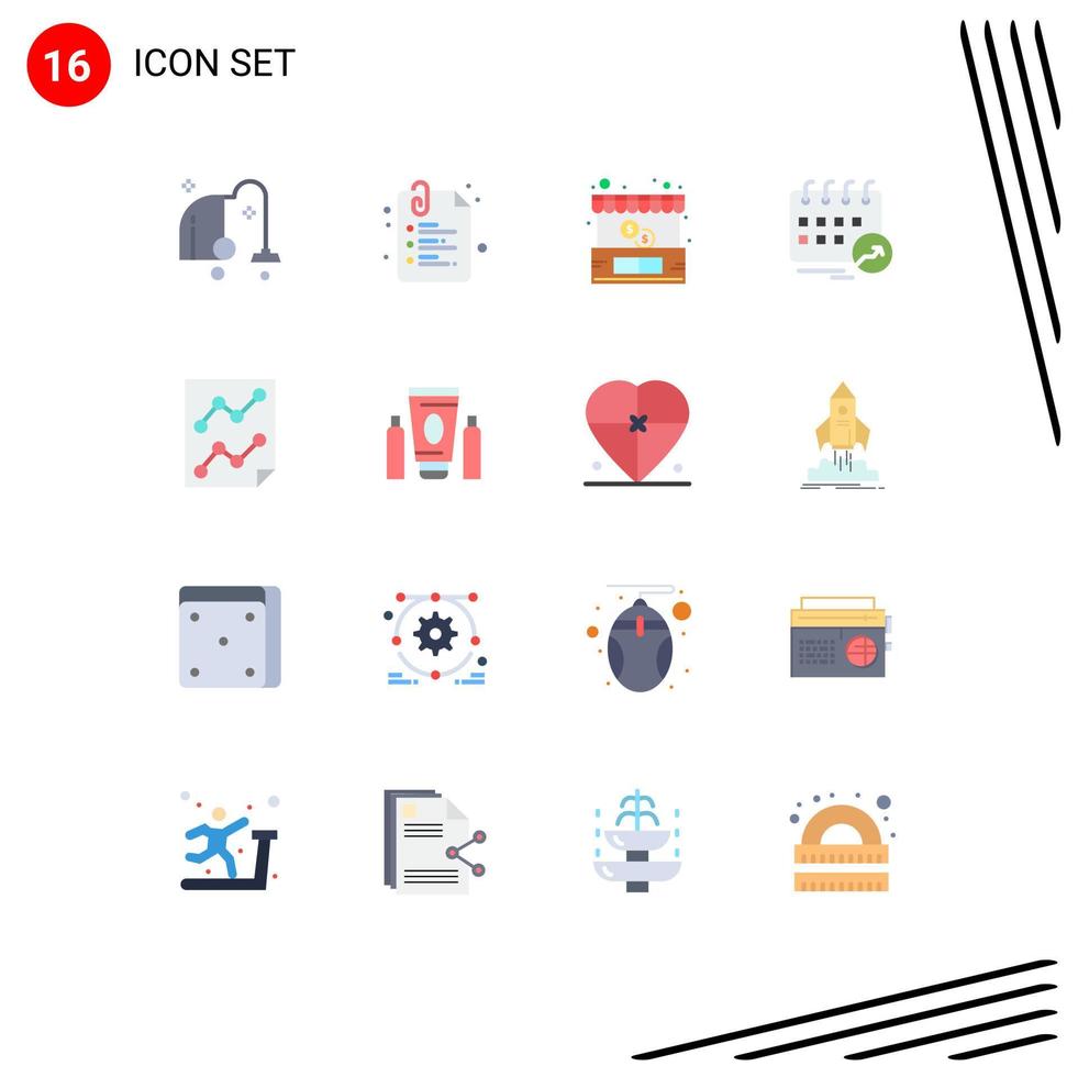 16 User Interface Flat Color Pack of modern Signs and Symbols of analytics schedule buy date appointment Editable Pack of Creative Vector Design Elements