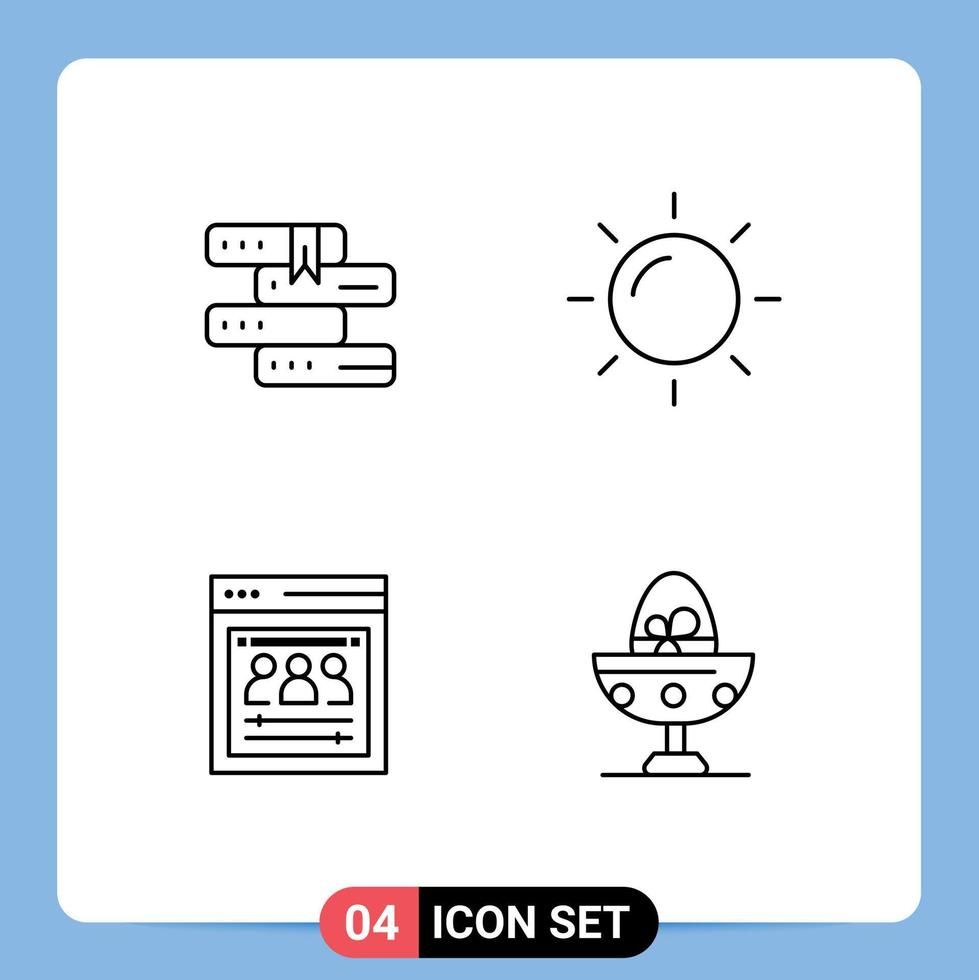 User Interface Pack of 4 Basic Filledline Flat Colors of books web developers study sunny boiled Editable Vector Design Elements