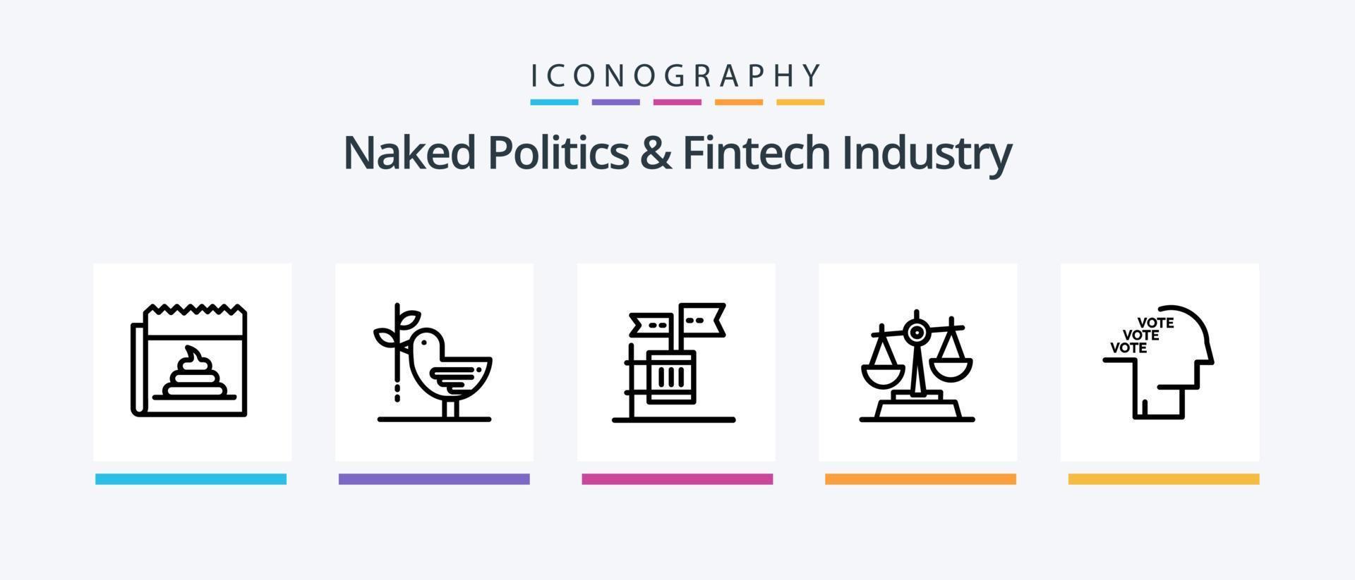 paquete de iconos de la línea 5 de la industria fintech y la política desnuda, incluido el europeo. brexit caer. vocero. elección. diseño de iconos creativos vector