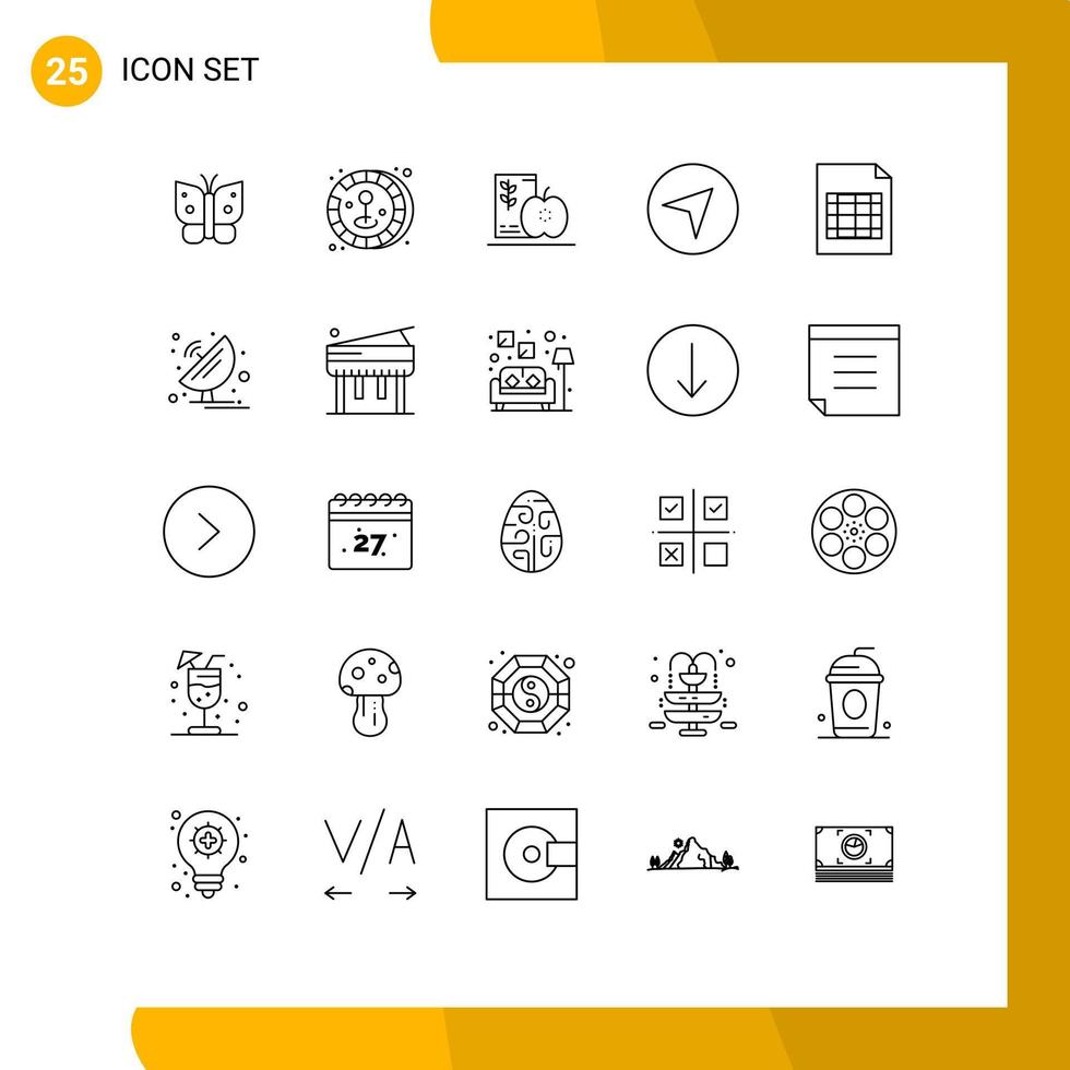 25 Universal Lines Set for Web and Mobile Applications table document diet pointer direction Editable Vector Design Elements
