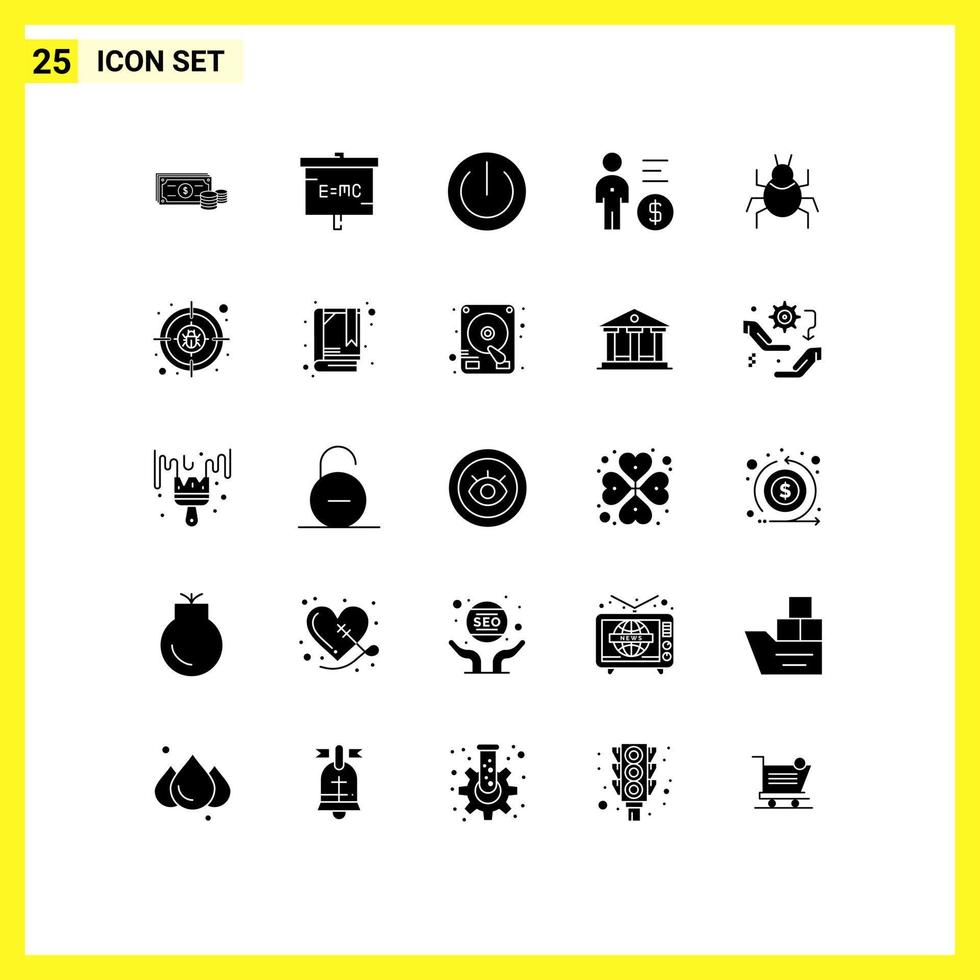 Group of 25 Solid Glyphs Signs and Symbols for mind business laboratory power electronics Editable Vector Design Elements