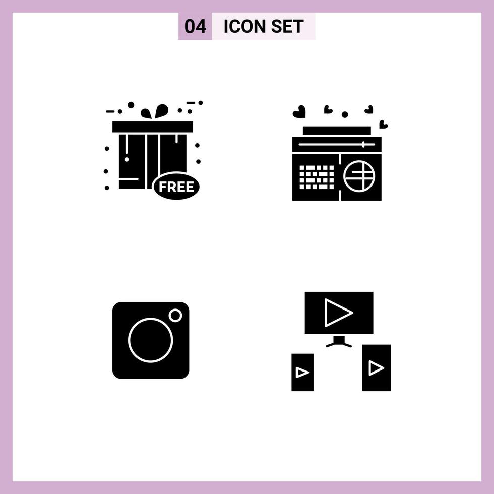 Solid Glyph Pack of 4 Universal Symbols of black friday camera gift box fm photo Editable Vector Design Elements