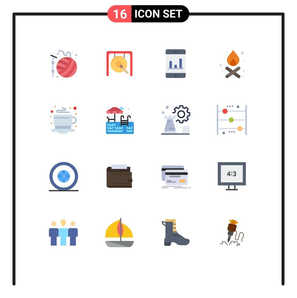 Set of 16 Modern UI Icons Symbols Signs for tea breakfast chinese fire bonfire Editable Pack of Creative Vector Design Elements