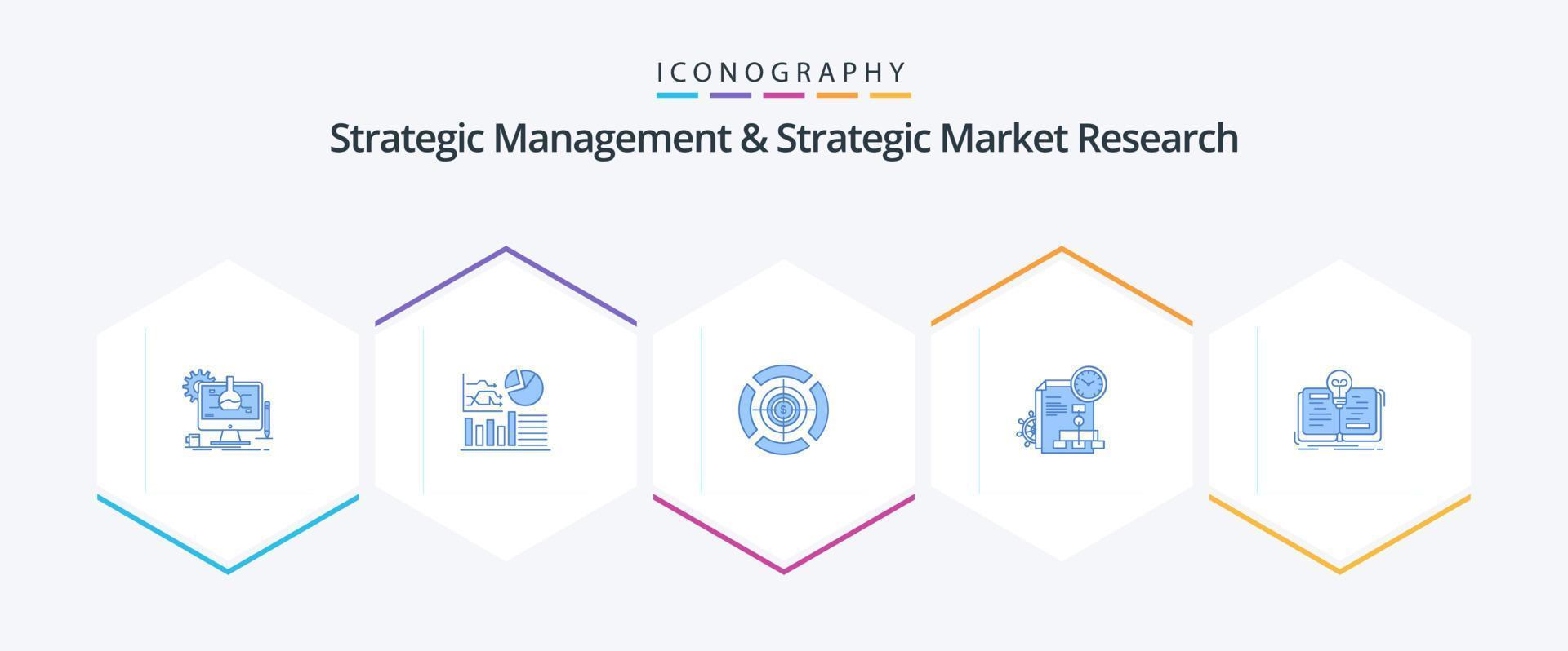 Strategic Management And Strategic Market Research 25 Blue icon pack including idea. business. dart. report. time vector