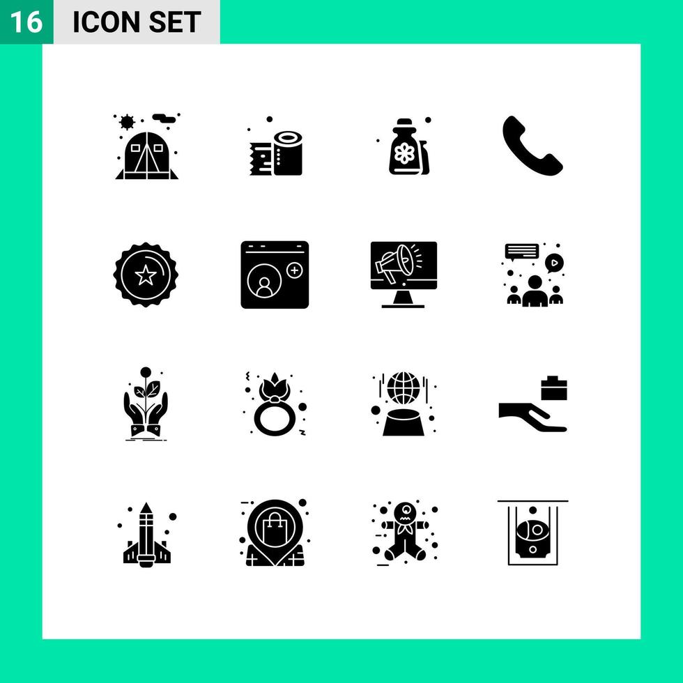 16 Solid Glyph concept for Websites Mobile and Apps ecommerce badge cosmetics call phone Editable Vector Design Elements