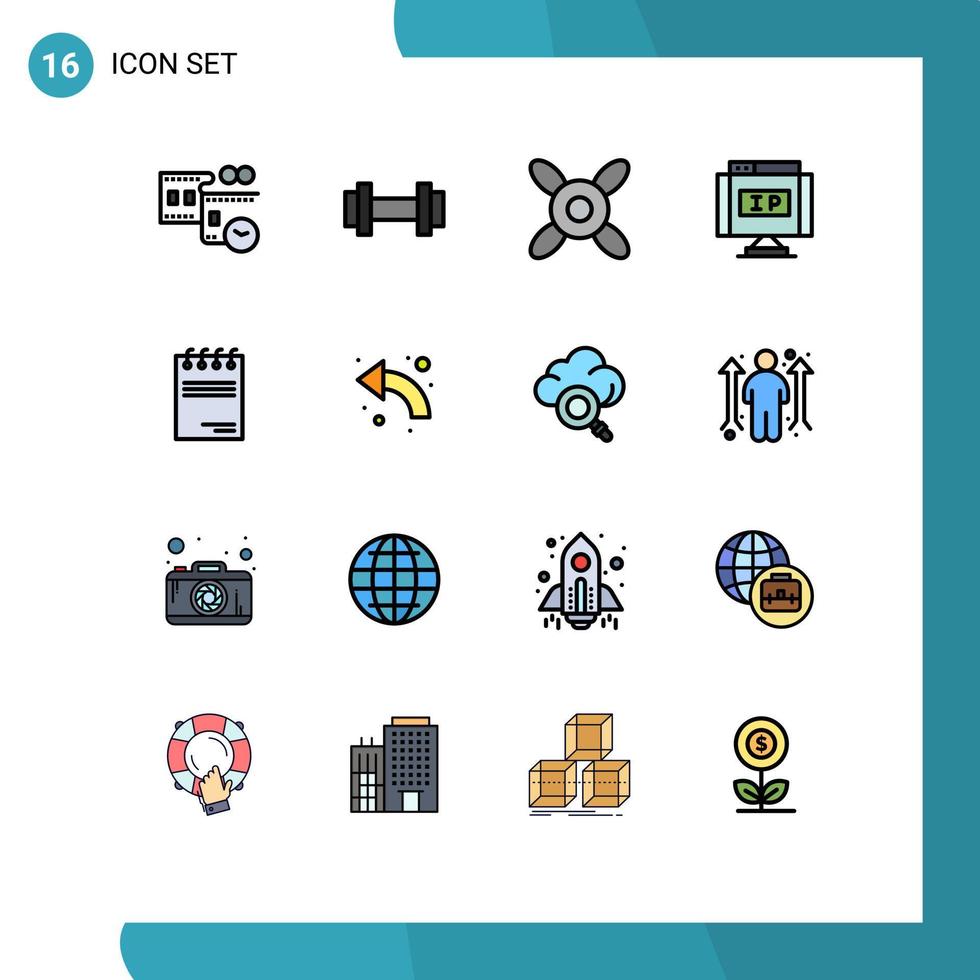Pack of 16 Modern Flat Color Filled Lines Signs and Symbols for Web Print Media such as signature document cooler notepad location Editable Creative Vector Design Elements