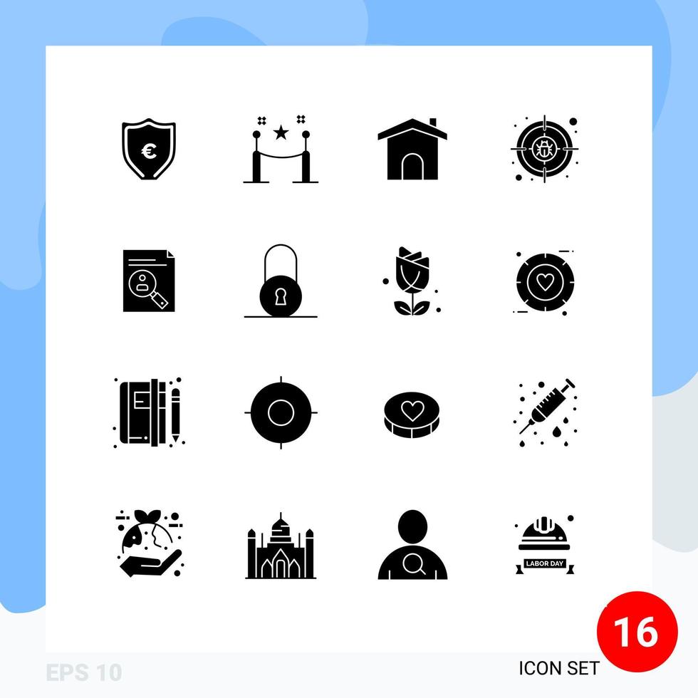 Mobile Interface Solid Glyph Set of 16 Pictograms of clipboard target building internet crime Editable Vector Design Elements