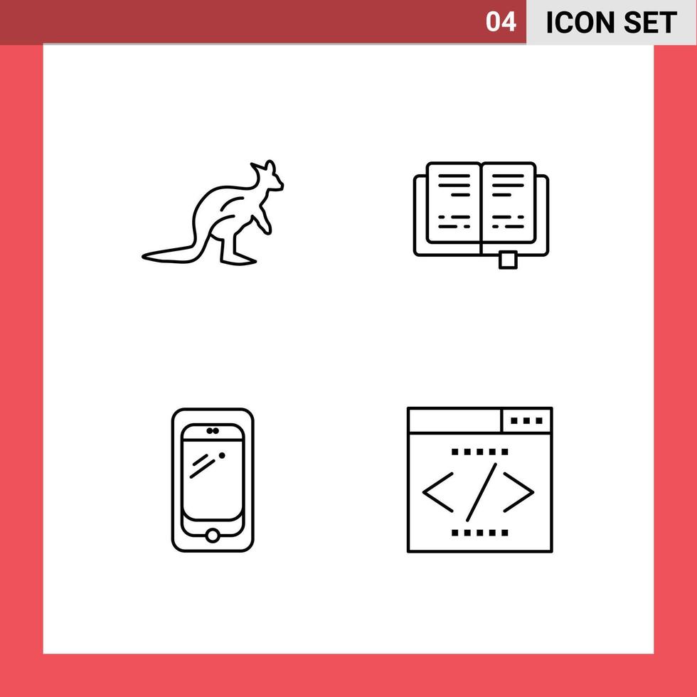 4 User Interface Line Pack of modern Signs and Symbols of anomal phone indigenous book mobile Editable Vector Design Elements