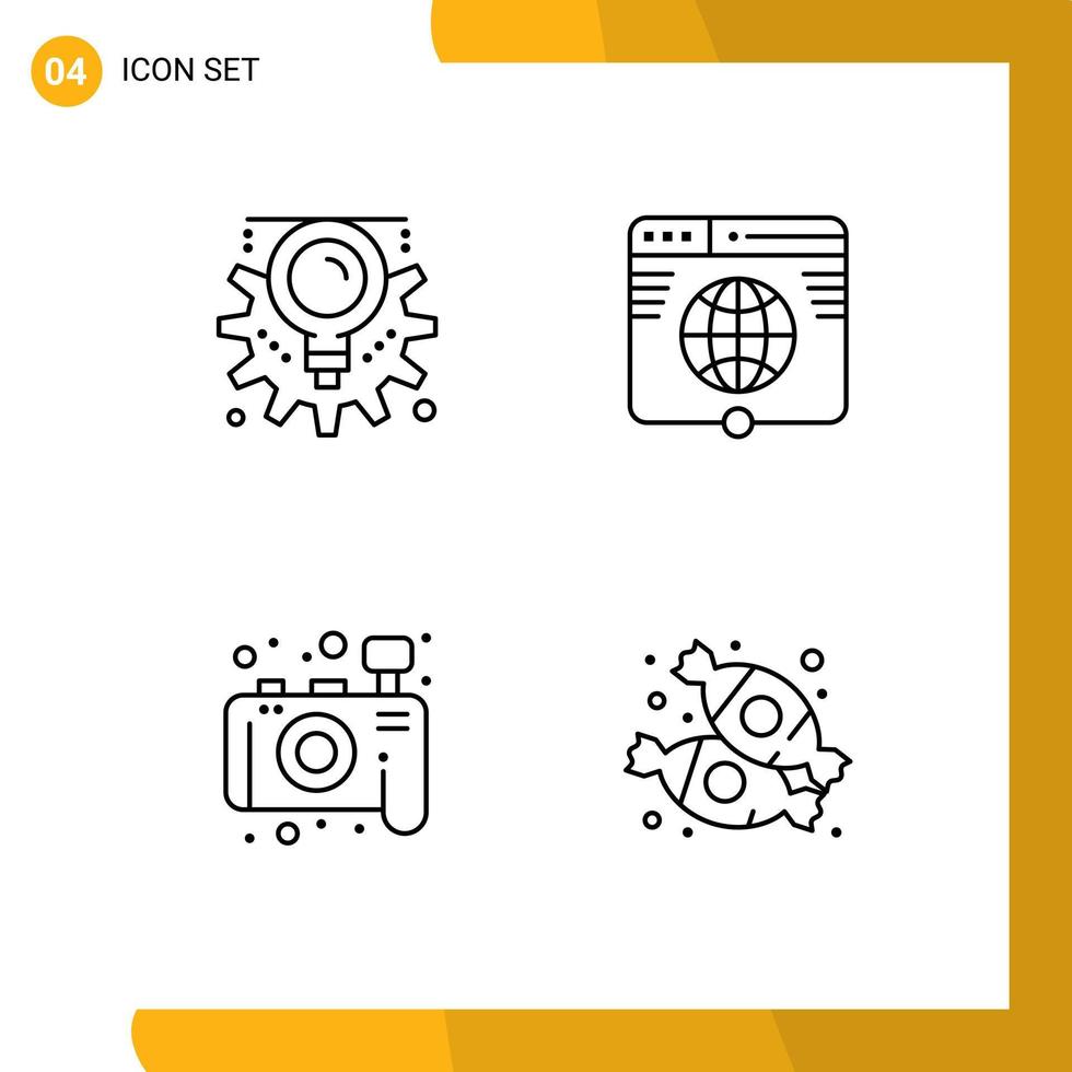 User Interface Pack of 4 Basic Filledline Flat Colors of gear camera process link photography Editable Vector Design Elements