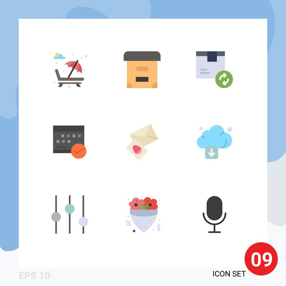 User Interface Pack of 9 Basic Flat Colors of event business box approved shipping Editable Vector Design Elements