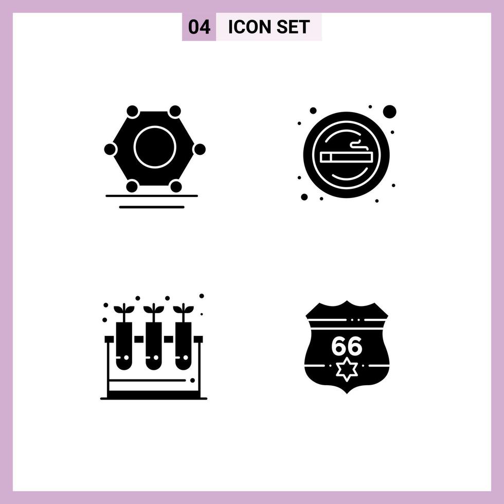 4 Universal Solid Glyph Signs Symbols of digital plant cigarette smoke tubes Editable Vector Design Elements