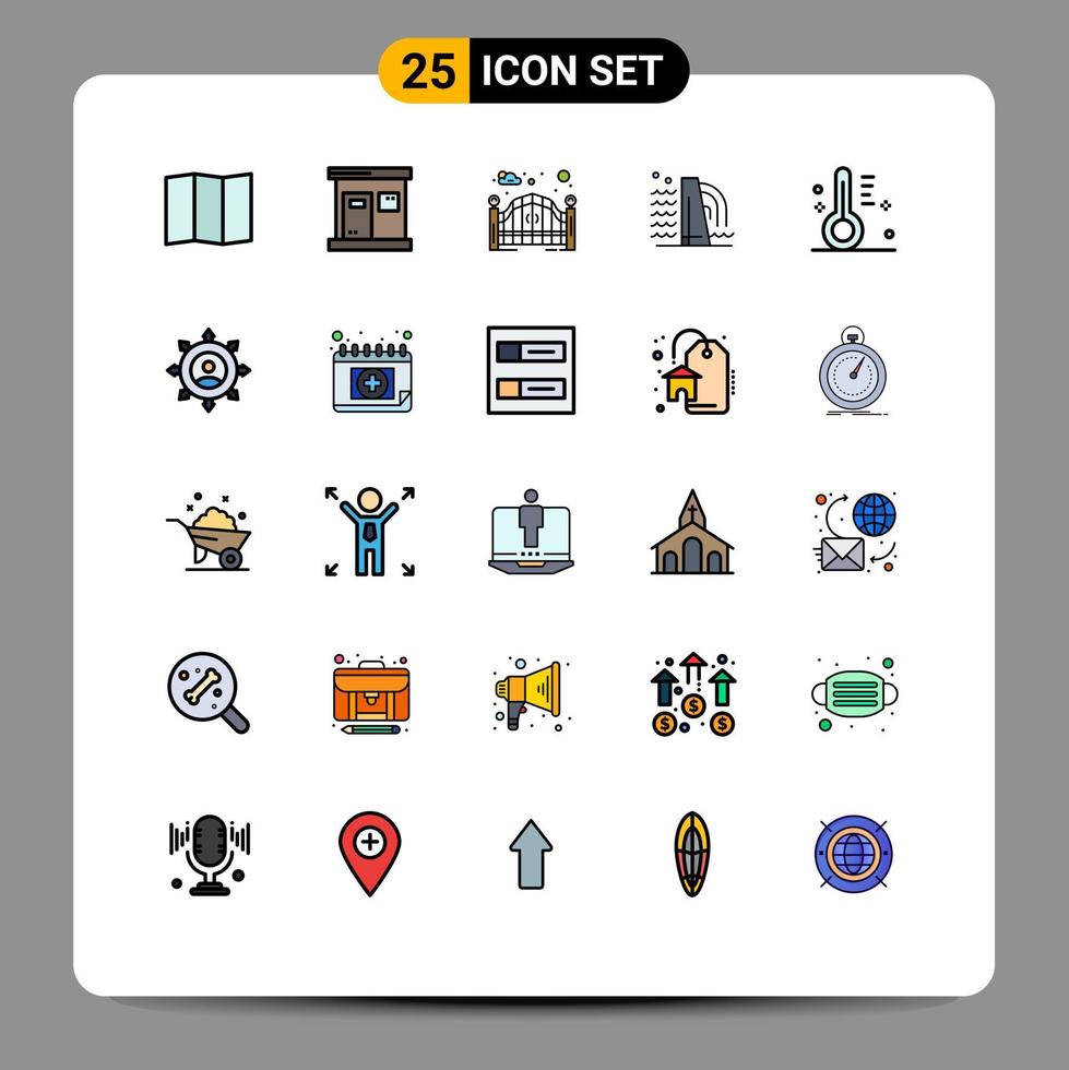 paquete de 25 modernos signos y símbolos de colores planos de línea rellena para medios de impresión web, como elementos de diseño de vectores editables de entrada de diseño de temperatura de fábrica nublada