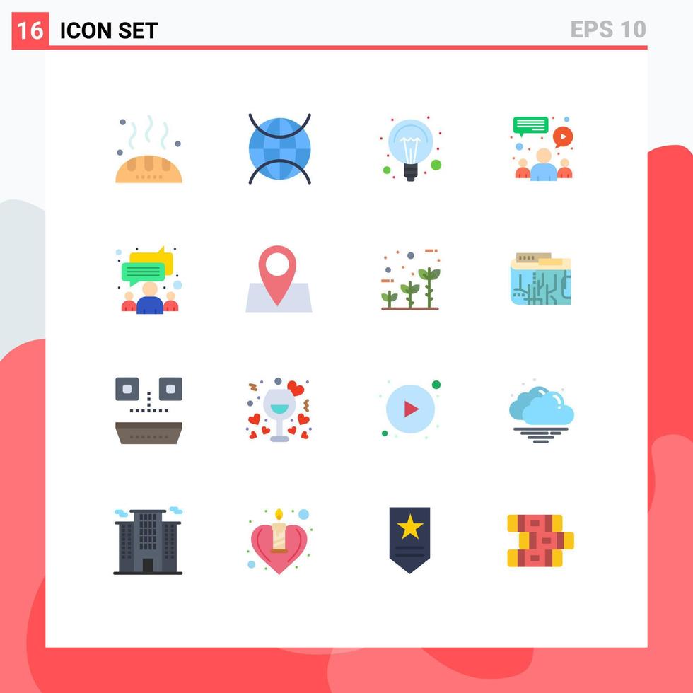 símbolos de iconos universales grupo de 16 colores planos modernos de reunión de vacaciones grupo de educación bombilla paquete editable de elementos creativos de diseño de vectores