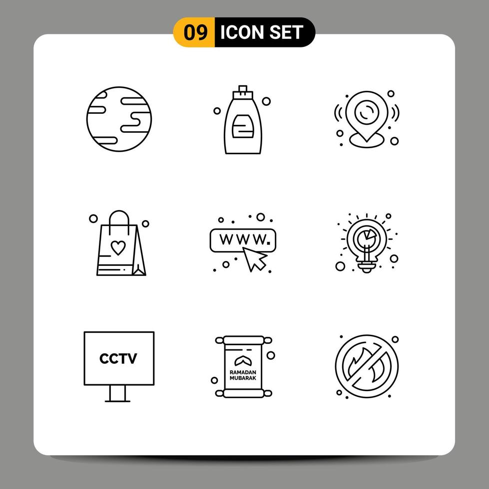 9 User Interface Outline Pack of modern Signs and Symbols of planning web map seo bag Editable Vector Design Elements